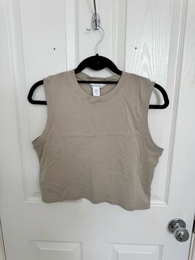 Athleta Taupe Cropped Muscle Tank - Sleeveless Crew Neck